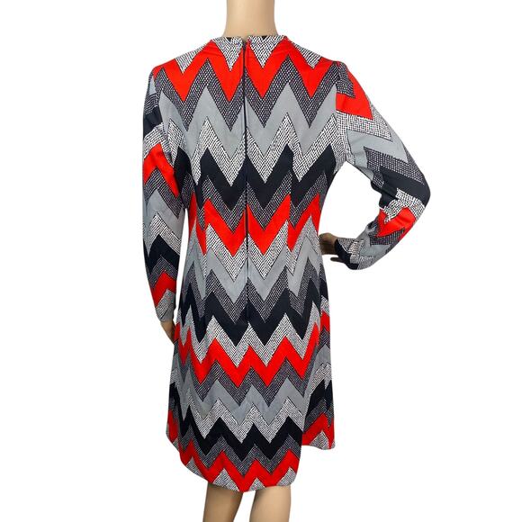 Vtg 60s Lady Carol Black Red Zig Zag A-line Mod Shift Dress SZ 12 - Picture 7 of 9
